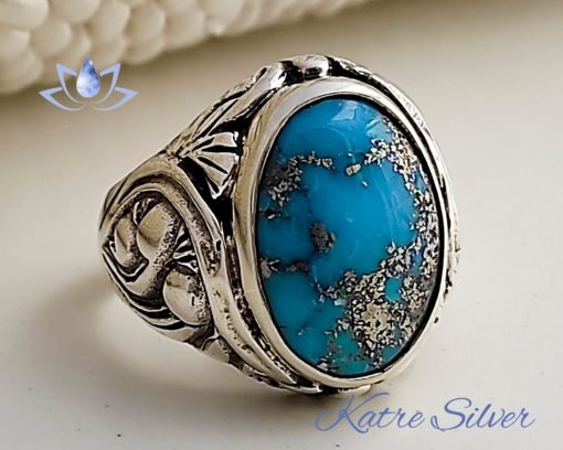 Turquoise Men Ring, Ottoman Mens Ring, Mens Handmade Ring, Turkish Handmade Silver Men Ring, Sterling Silver, Gift For Him