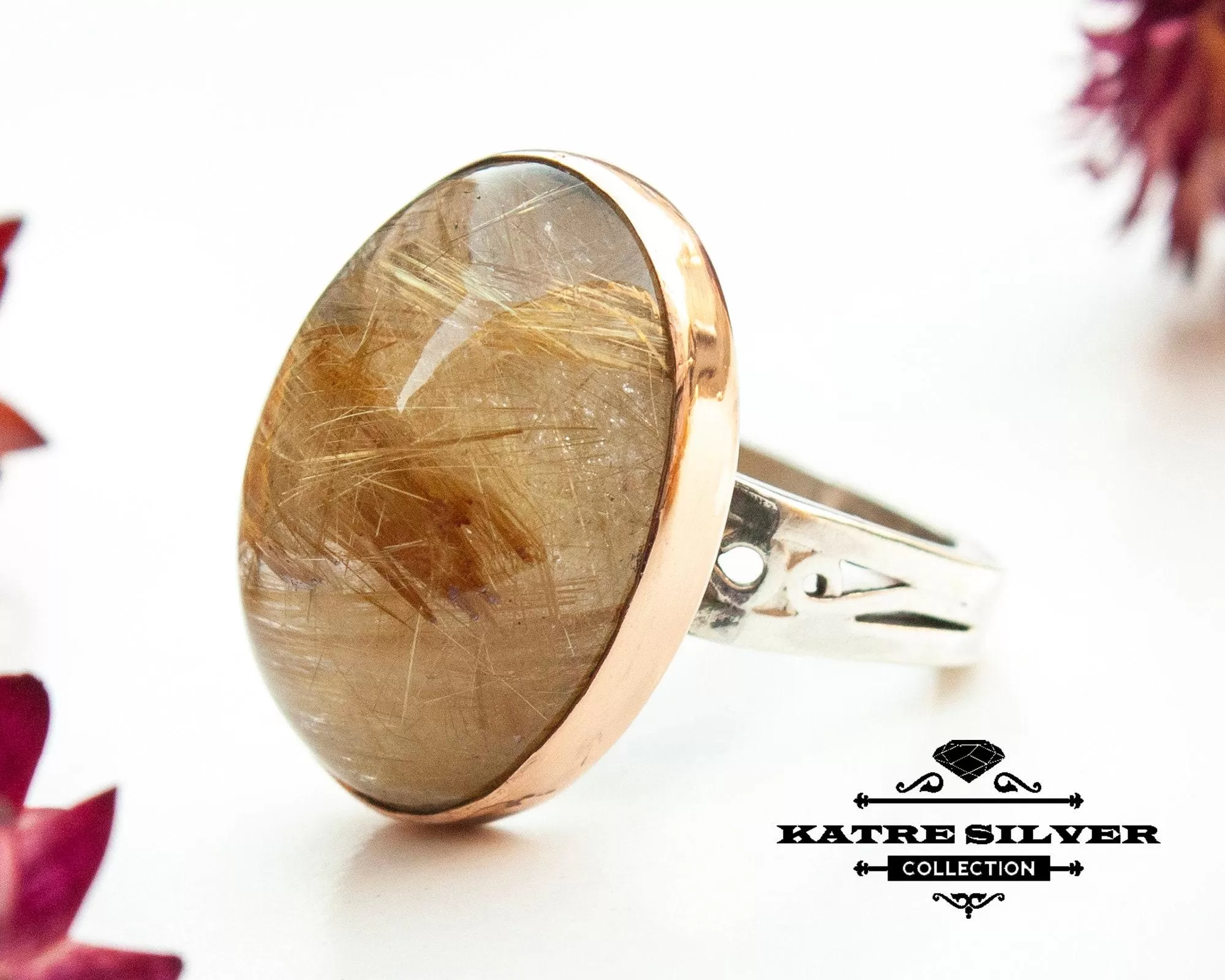 Golden Rutilated Quartz Ring, Statement Gemstone Ring, Handmade Silver Ring, Unique Quartz Ring, Luxury Jewelry for Women - Image 4
