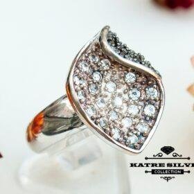 Silver Leaf Cz Ring, Onyx Ring, Leaf Ring, Cz Ring, Cubic Zirconia Ring, Anniversary Ring, Designer Ring, 925 Silver Ring, Women Ring