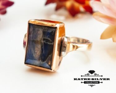 Blue Labradorite Ring, Rectangle Stone Ring, Statement Gemstone Ring, Handmade Silver Ring, Boho Jewelry for Women - Image 4