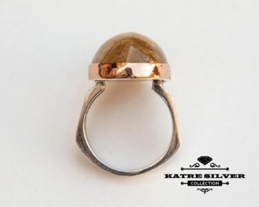 Golden Rutilated Quartz Ring, Statement Gemstone Ring, Handmade Silver Ring, Unique Quartz Ring, Luxury Jewelry for Women - Image 8