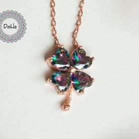 Four Leaf Mystic Topaz Pendant, Shamrock Necklace, Clover Charm, Four Leaf Clover, Lucky Necklace, Dainty Necklace, Luck Necklace, Rainbow