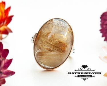 Golden Rutilated Quartz Ring, Statement Gemstone Ring, Handmade Silver Ring, Unique Quartz Ring, Luxury Jewelry for Women - Image 3