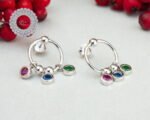 Mix Stone Earrings, Multi Stone Earrings, Multi Color Earrings, Multi Color Stone, Mix Color, CZ Stone, Earring Jewelry, Women Earring, Silver - Image 3