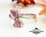 Dual Heart Shape Ring, Heart Stone Ring, Pink Stone Ring, Statement Ring, Birthstone Ring, Handmade Ring, Simple Ring, Gift Ring, Dainty Ring - Image 4