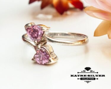 Dual Heart Ring, Pink Stone Heart Ring, Dainty Statement Ring, Romantic Jewelry, Gift Ring for Her - Image 4