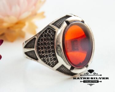 Mens Handmade Ring, Turkish Handmade Silver Men Ring, Ottoman Mens Ring, Red Stone Men Ring, Gift for Him, 925k Sterling Silver Ring