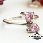 Dual Heart Shape Ring, Heart Stone Ring, Pink Stone Ring, Statement Ring, Birthstone Ring, Handmade Ring, Simple Ring, Gift Ring,Dainty Ring