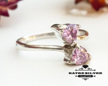 dual heart ring pink stone romantic ring