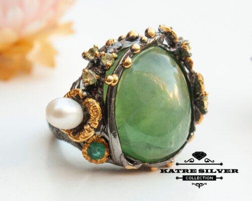 Natural Prehnite Statement Ring, Prehnite Ring, Prehnite Jewelry, Prehnite, Gemstone Ring, Handmade Ring, Green Stone Ring, Boho Ring, Women