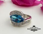 Marquise Cut Halo Engagement Swiss Blue Topaz Ring, Marquise Ring, Halo Ring, Anniversary Ring, Birthstone Ring, Gift for Her - Image 3