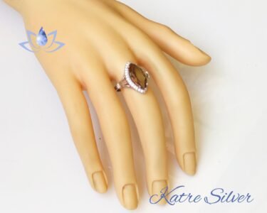Marquise Halo Diaspore Ring – Elegant Color Changing Engagement Silver Ring - Image 2