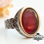 Mens Handmade Ring, Turkish Handmade Silver Men Ring, Ottoman Mens Ring, Agate Stone Men Ring, Gift for Him, 925k Sterling Silver Ring