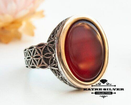 Mens Handmade Ring, Turkish Handmade Silver Men Ring, Ottoman Mens Ring, Agate Stone Men Ring, Gift for Him, 925k Sterling Silver Ring