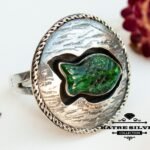 Green Fish Statement Ring, Silver Fish Ring, Fish Ring, Sea Ring, Animal Ring, Statement Ring, Green Ring, Handmade Ring, Green Stone Ring
