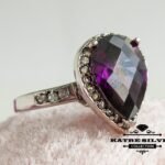 pear amethyst ring 925 sterling silver teardrop purple gemstone ring