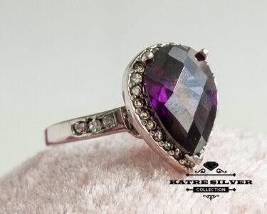 pear amethyst ring 925 sterling silver teardrop purple gemstone ring