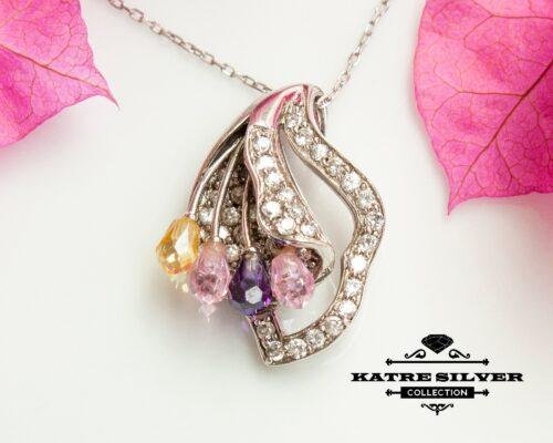 Tricolor Pendant, Tricolor Necklace, Multicolor Pendant, Flower Pendant, Floral Necklace, Flower Jewelry, Made in Turkey - Image 3
