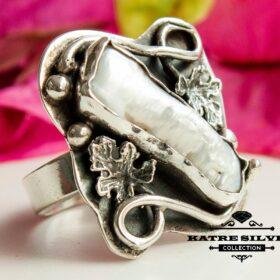 Ocean Pearl Ring, Ocean Ring, Silver Pearl Ring, Pearl Ring, Ocean Jewelry, Pearl Jewelry, Unique Ring, Designer Ring, Boho Ring, Art Ring