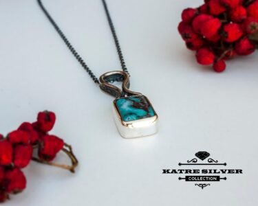 Turquoise Necklace 925 Sterling Silver – Genuine Turquoise Pendant, Handmade Boho Navajo Style Dainty Necklace for Women - Image 3