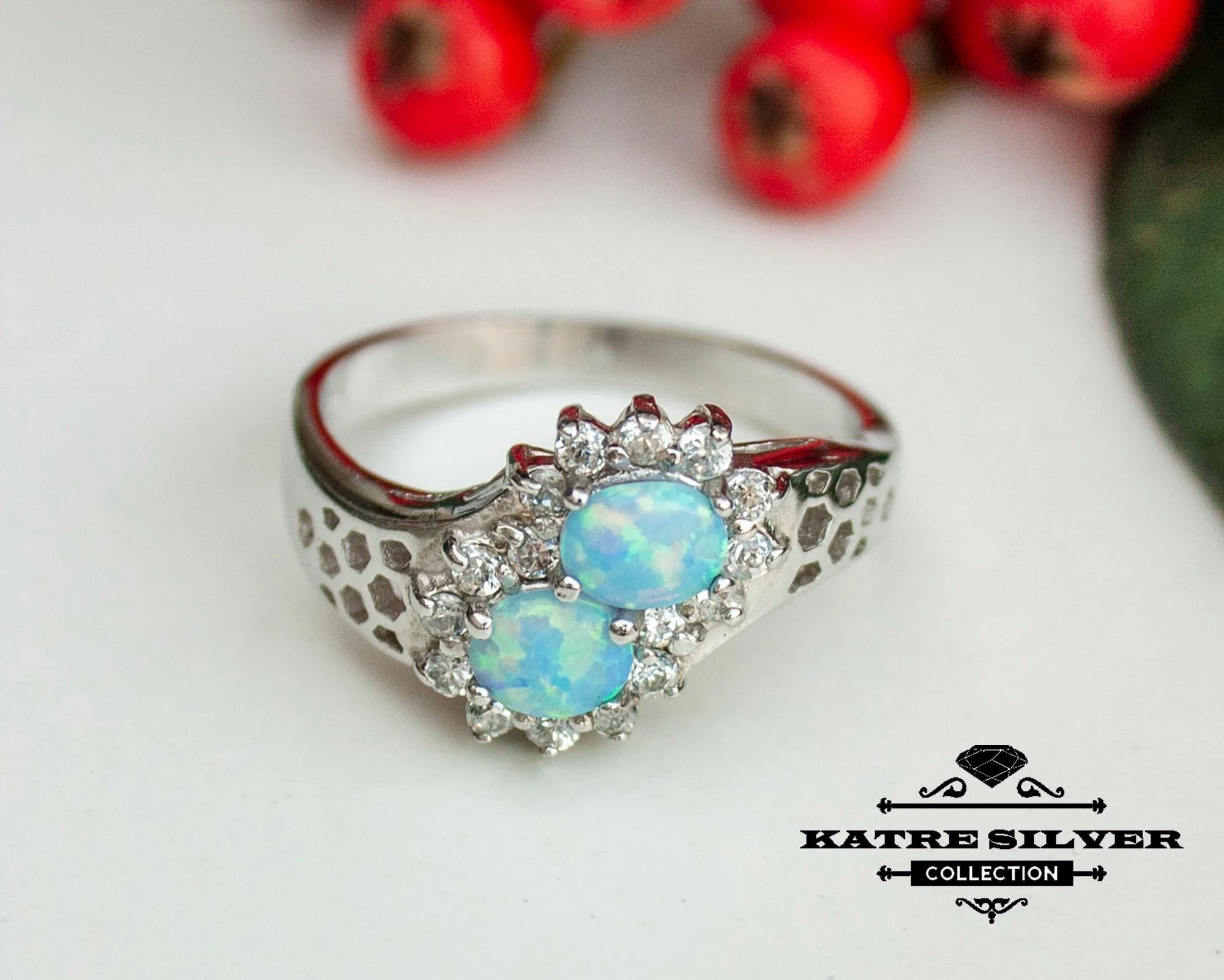 Stunning Blue Opal Ring 925 Sterling Silver – Unique Handmade Opal Ring, Elegant Designer Statement Ring for Women - Image 3