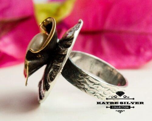 Floral Pearl Ring, Vintage Pearl Ring, Silver Pearl Ring, Pearl Ring, Floral Ring, Flower Ring, Pearl Jewelry, Floral Jewelry, Designer Ring - Image 7