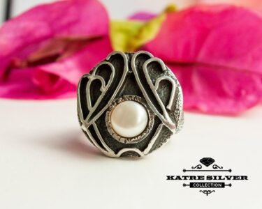 Stunning Large Pearl Ring 925 Sterling Silver – Round Pearl Statement Ring, Vintage Silver Pearl Ring for Women - Image 3