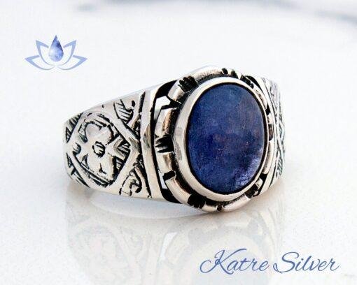 Men's Ring with Blue Kyanite Stone, Raw Stone Ring, Blue Kyanite, Meditation Ring, Blue Kyanite Jewelry, Lucky Ring, Gift for Men