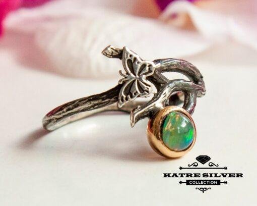 Butterfly Dainty Opal Ring, Silver Opal Ring, Butterfly Jewelry, Opal Ring, Opal Jewelry, Animal Ring, Birthstone Ring, Dainty Ring, Unique