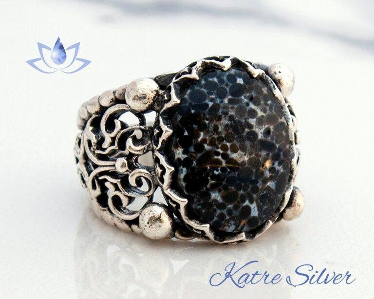 Black Obsidian Ring, Black and White Ring, Designs Unique Ring, Victorian Steam Punk, Snowflake Obsidian Men Ring, Rings for Men
