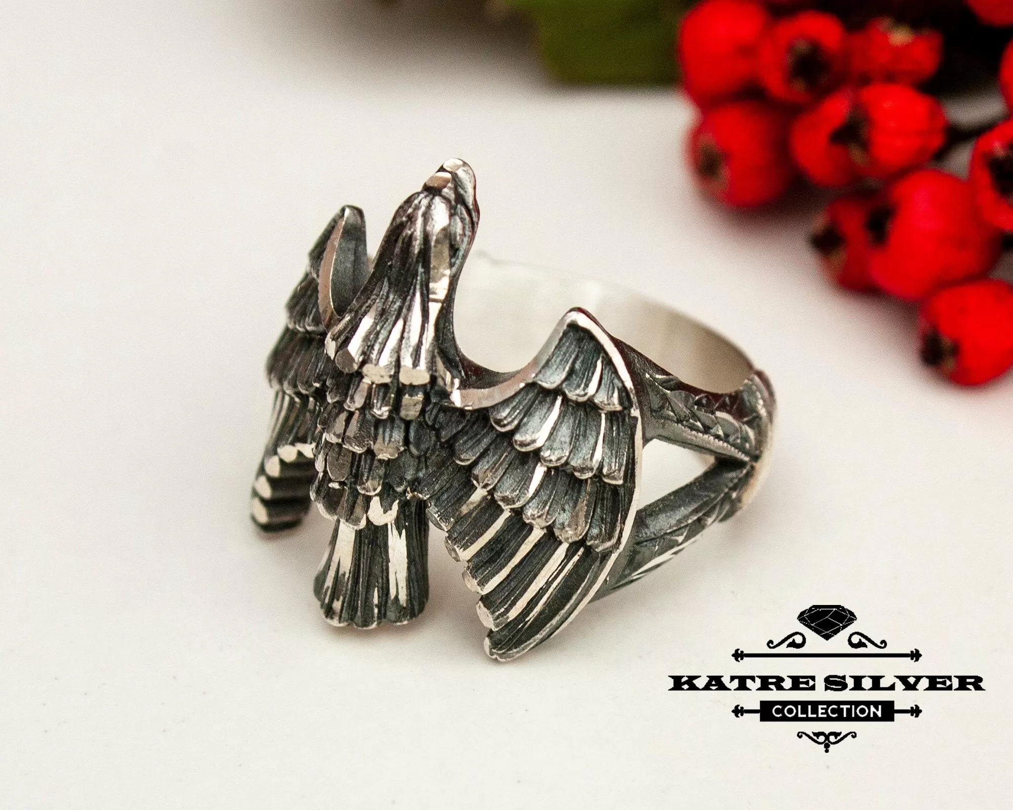 Eagle Statement Ring for Men 925 Sterling Silver – Handmade Vintage Eagle Ring, Bold Animal Designer Ring for Men - Image 4
