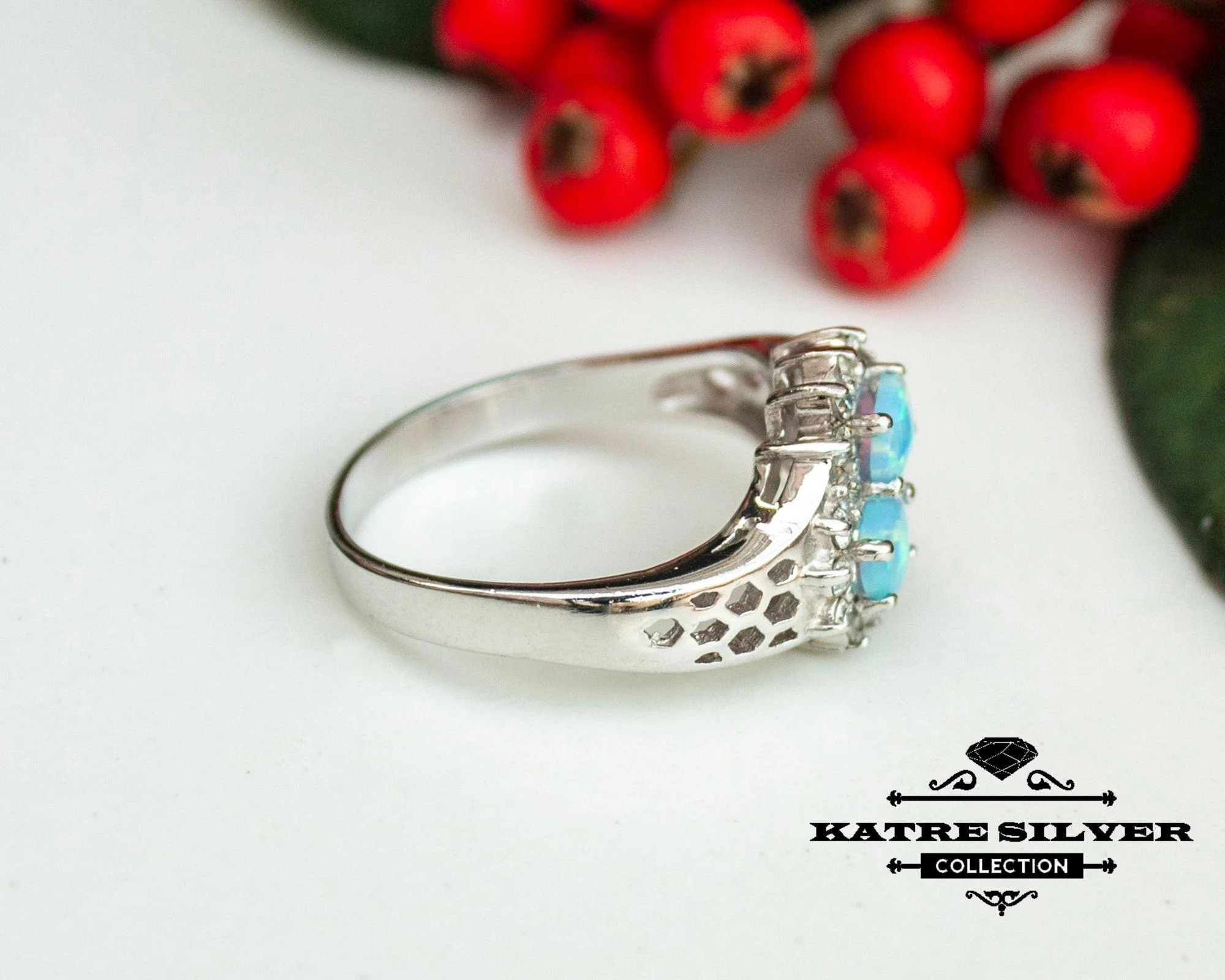 Stunning Blue Opal Ring 925 Sterling Silver – Unique Handmade Opal Ring, Elegant Designer Statement Ring for Women - Image 6