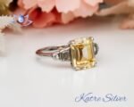 Yellow Emerald Octagon Cut Citrine Ring for Women, Citrine Ring in Sterling Silver, Citrine Engagement Ring, Promise Ring, Birthday Gift - Image 5