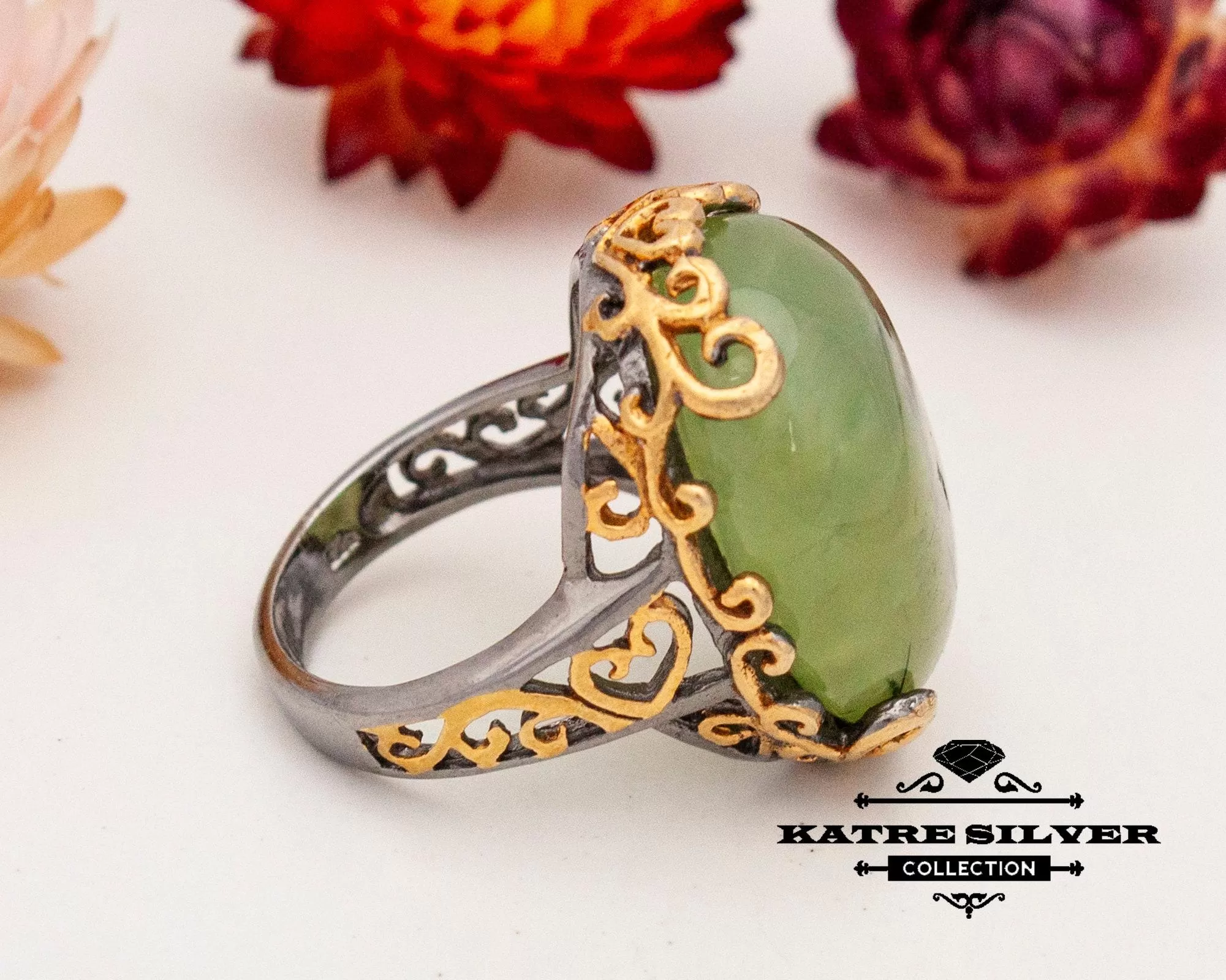 Prehnite Statement Ring 925 Sterling Silver – Handmade Green Gemstone Ring, Unique Elegant Designer Ring for Women - Image 7