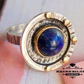 Round Lapis Ring, Round Shape Ring, Round Lapis Lazuli, Round Ring, Lapis Lazuli Jewelry, Blue Stone Ring, Blue Lapis Lazuli, Lapis Lazuli