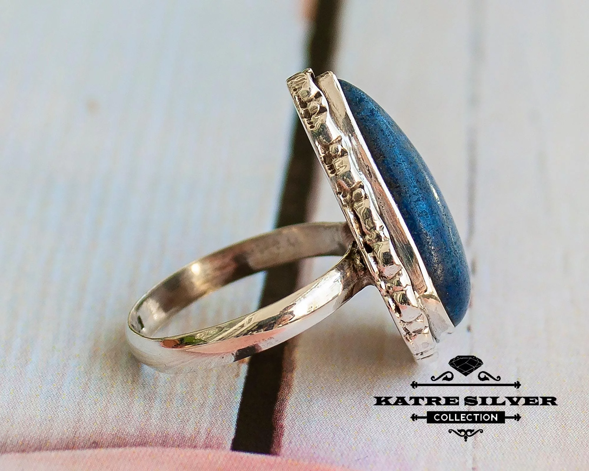 Bold Lapis Lazuli Silver Ring 925 Sterling Silver – Oxidized Blue Stone Statement Ring, Handmade Vintage Gemstone Ring for Women - Image 7