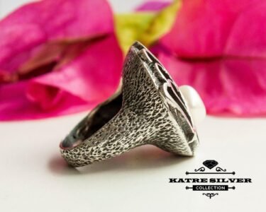 Stunning Large Pearl Ring 925 Sterling Silver – Round Pearl Statement Ring, Vintage Silver Pearl Ring for Women - Image 7