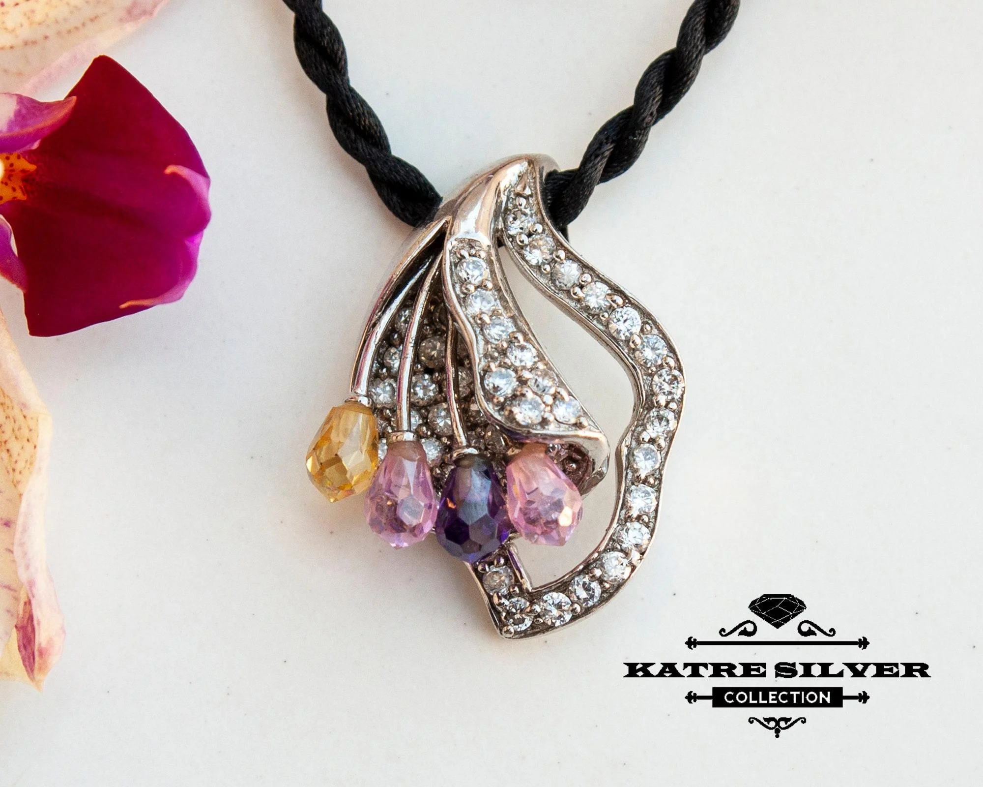 tricolor flower pendant necklace multicolor floral jewelry