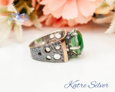 Oval Faceted Cut Green Paraiba Tourmaline Stone Sterling Silver Ring with a Hole, Paraiba Ring, Gift For Her, Paraiba Engagement Ring Promise - Image 6