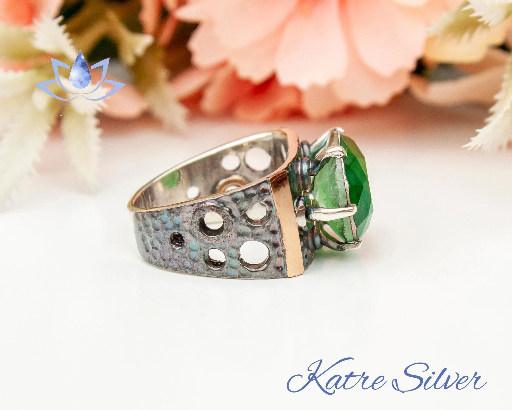 Oval Faceted Cut Green Paraiba Tourmaline Stone Sterling Silver Ring with a Hole, Paraiba Ring, Gift For Her, Paraiba Engagement Ring Promise - Image 6