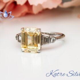 Yellow Emerald Octagon Cut Citrine Ring for Women, Citrine Ring in Sterling Silver, Citrine Engagement Ring, Promise Ring, Birthday Gift