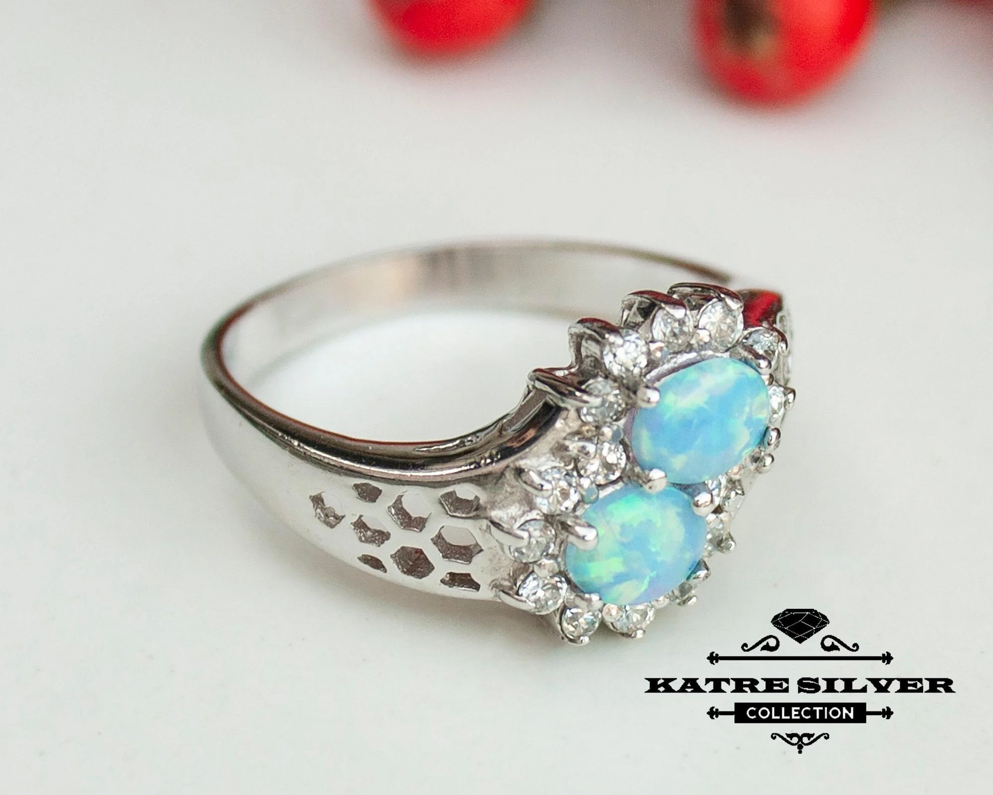 Blue Opal Ring Silver blue opal ring