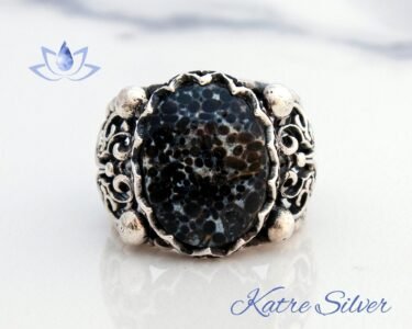 Black Obsidian Ring, Black and White Ring, Designs Unique Ring, Victorian Steam Punk, Snowflake Obsidian Men Ring, Rings for Men - Image 3