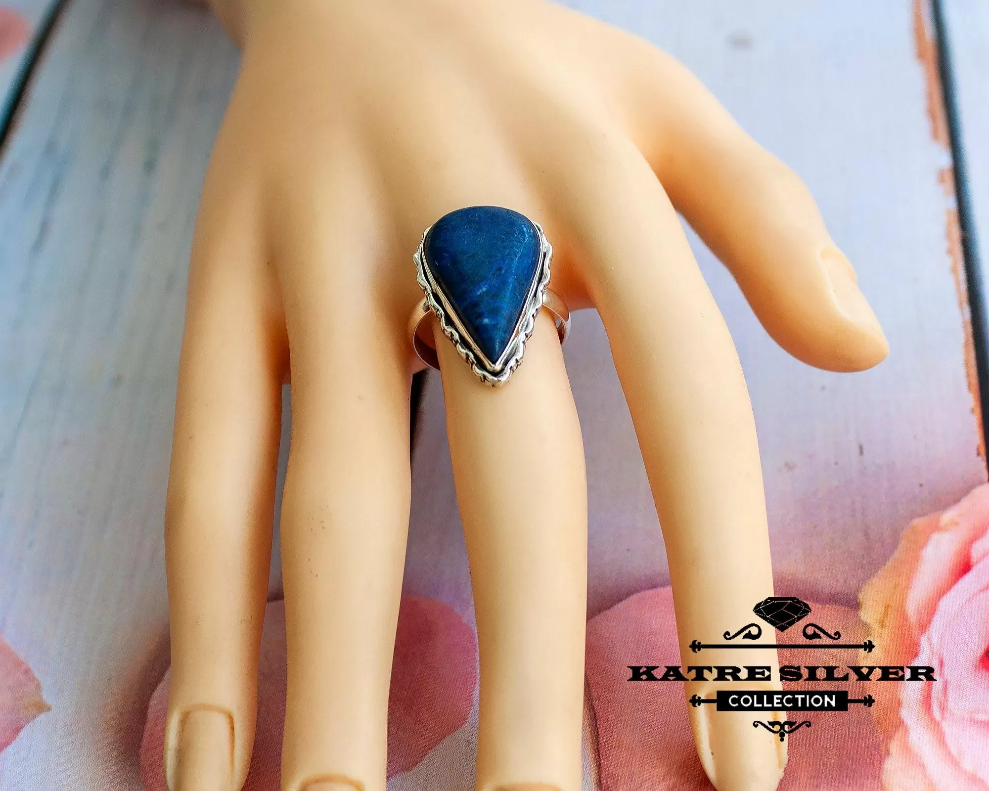 Bold Lapis Lazuli Silver Ring 925 Sterling Silver – Oxidized Blue Stone Statement Ring, Handmade Vintage Gemstone Ring for Women - Image 5