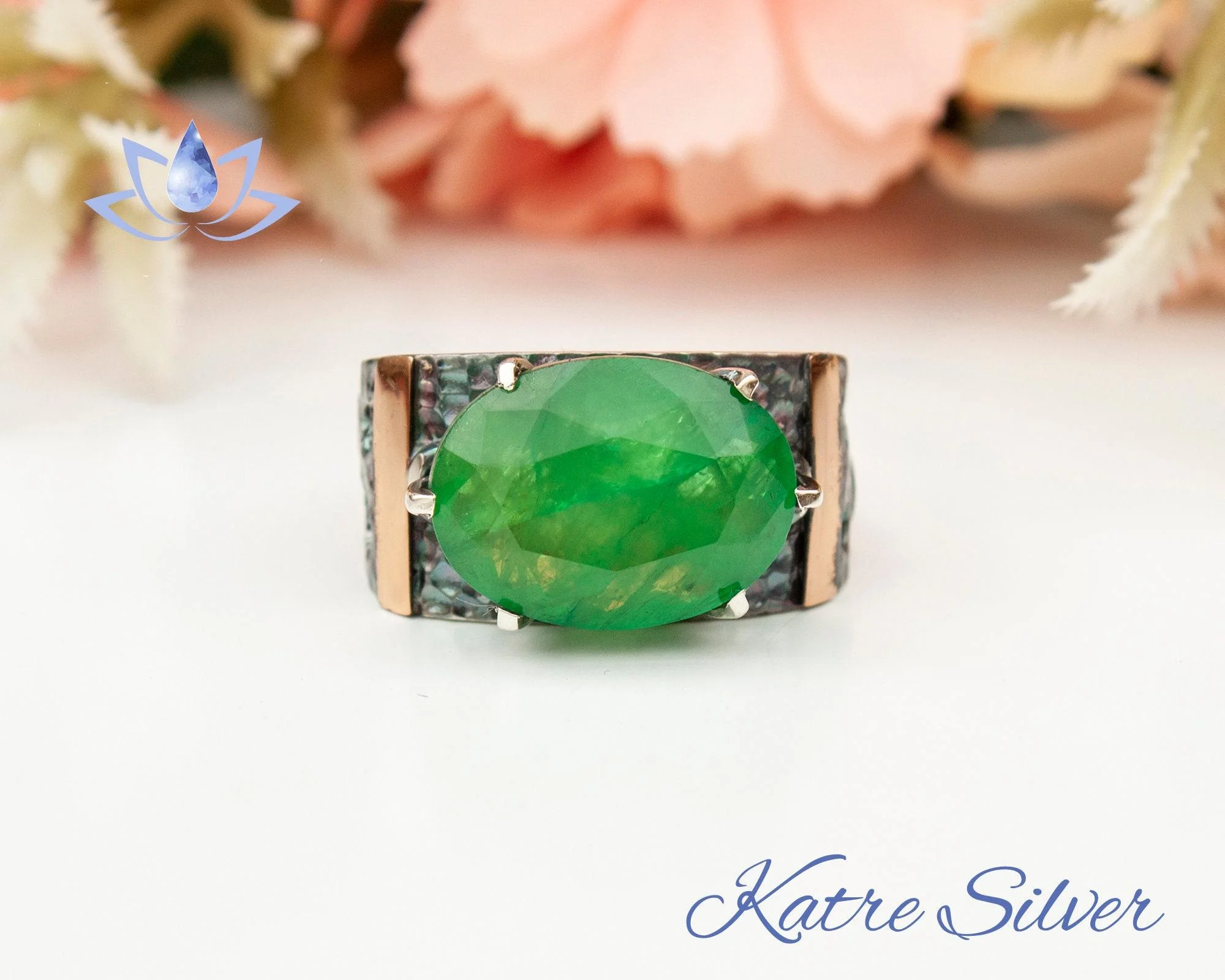 Oval Faceted Cut Green Paraiba Tourmaline Stone Sterling Silver Ring with a Hole, Paraiba Ring, Gift For Her, Paraiba Engagement Ring Promise - Image 3