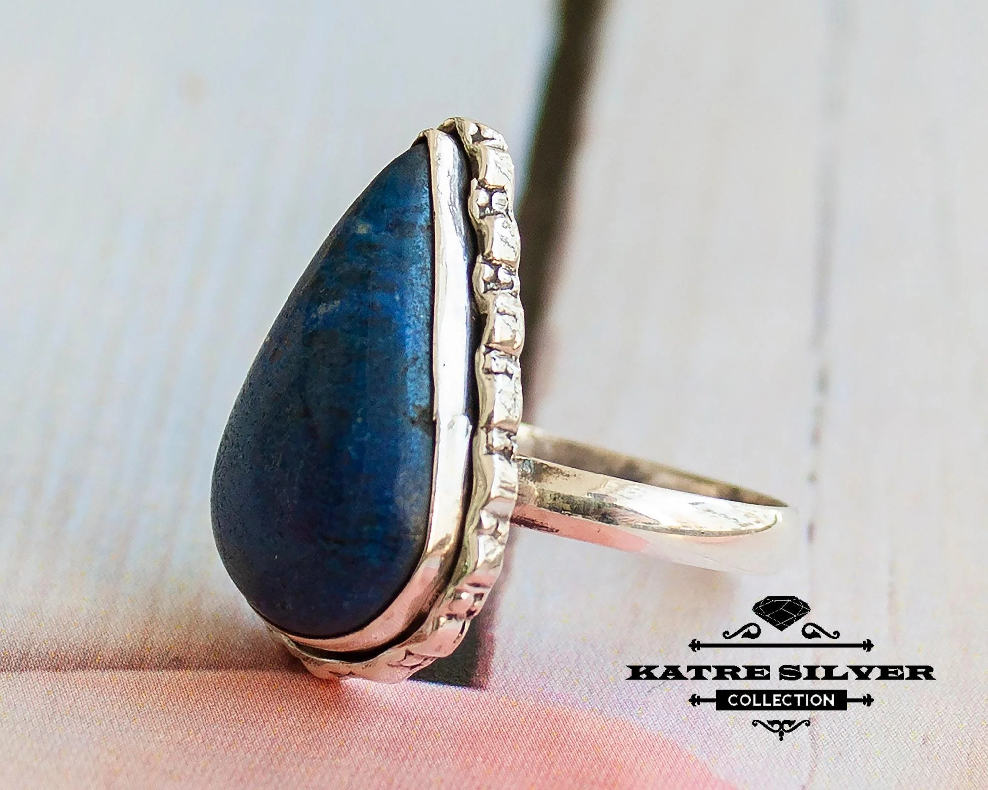 Bold Lapis Lazuli Silver Ring 925 Sterling Silver – Oxidized Blue Stone Statement Ring, Handmade Vintage Gemstone Ring for Women - Image 4