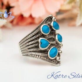 Blue Natural Turquoise, Antique Silver Ring, Genuine Turquoise Women Ring, Southwest Ring, Turquoise Birthstone, Women Ring
