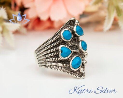 Blue Natural Turquoise, Antique Silver Ring, Genuine Turquoise Women Ring, Southwest Ring, Turquoise Birthstone, Women Ring