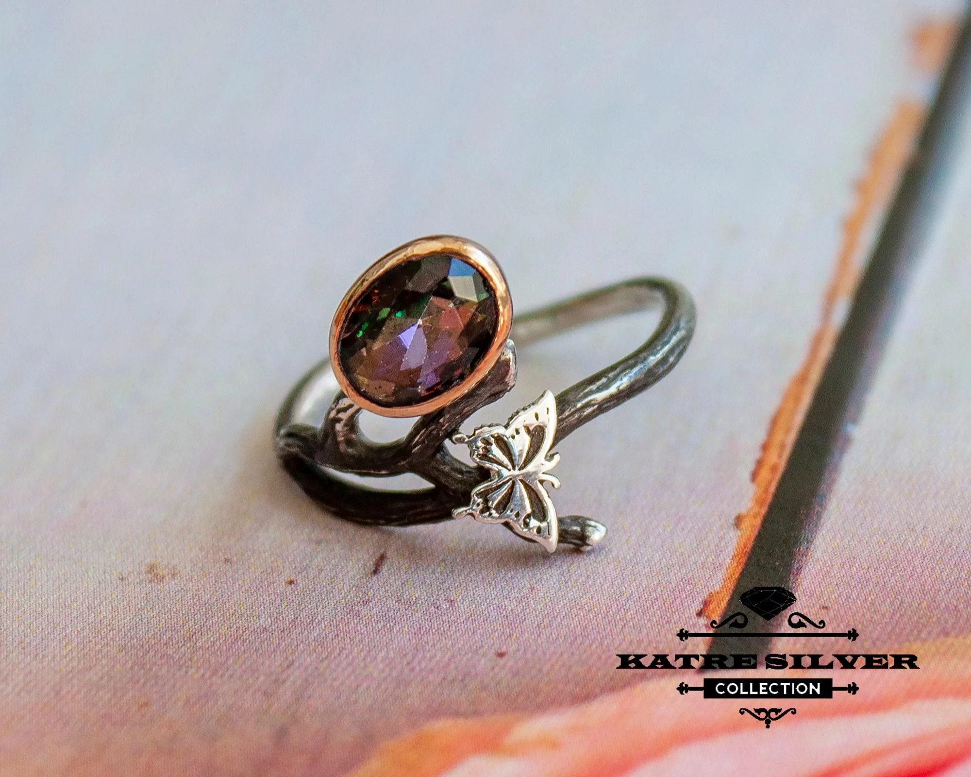 Stunning Mystic Topaz Ring 925 Sterling Silver – Rainbow Topaz Butterfly Ring, Colorful Statement Gemstone Ring for Her - Image 3