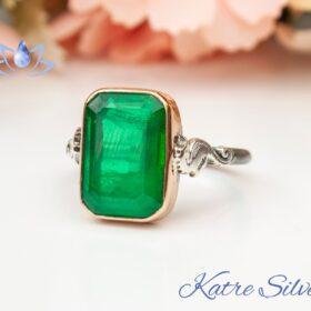 Pirate Seahorse Art Silversmith Emerald Faceted Cut Paraiba Tourmaline Ring - Paraiba Engagement Sterling Silver Ring Promise Green Emerald